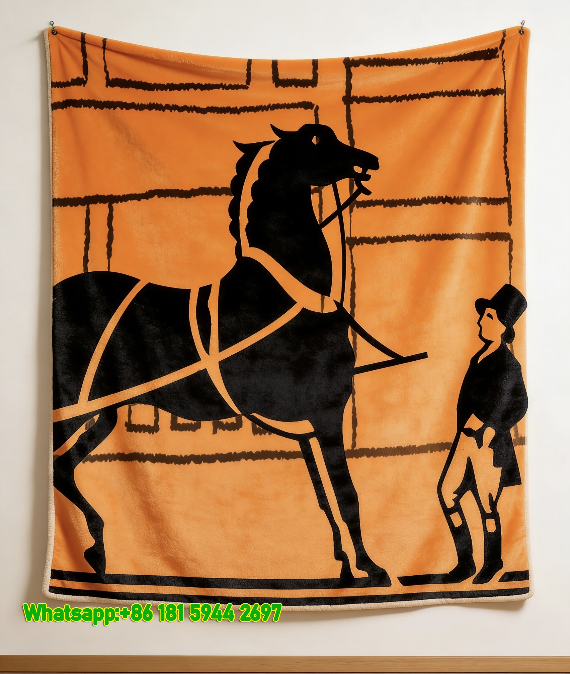 Hermes Vintage Horse & Gentleman Silhouette Flannel Throw Blanket IMG_5485